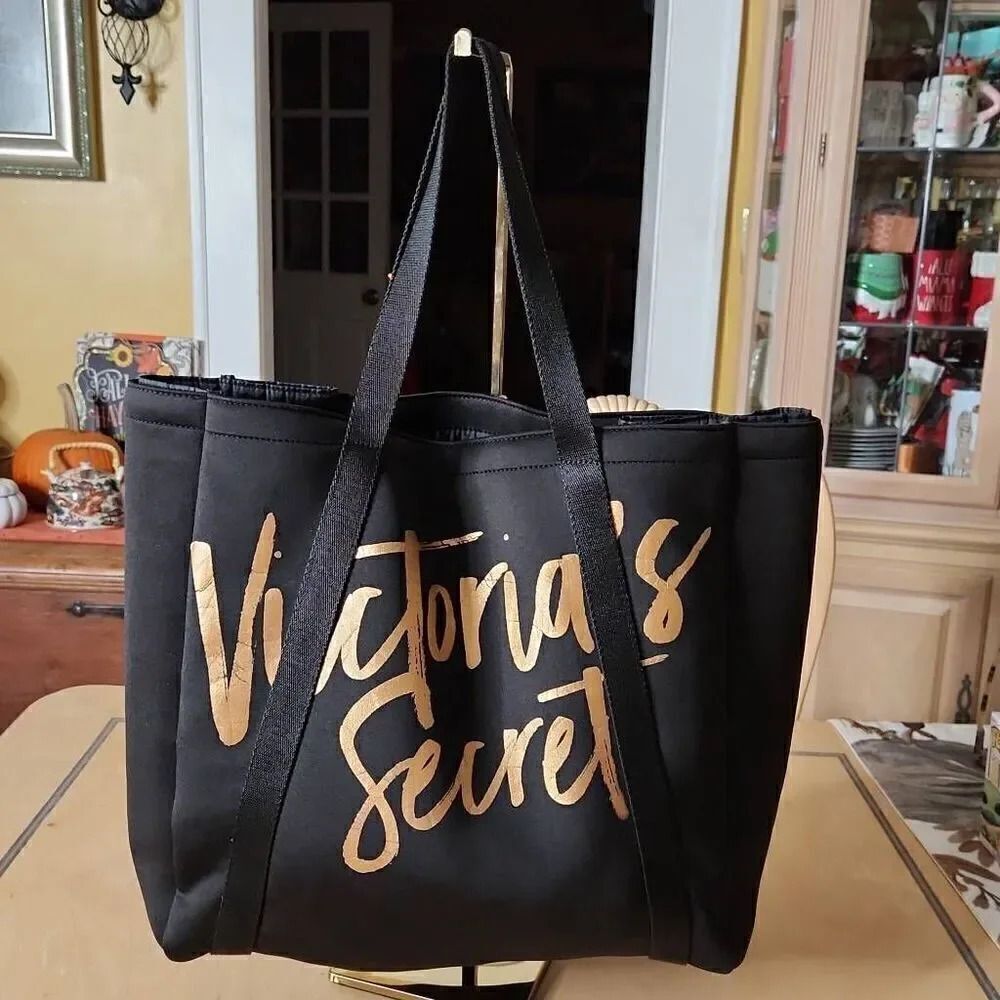 Victoria's Secret black and gold insulated neoprene tote